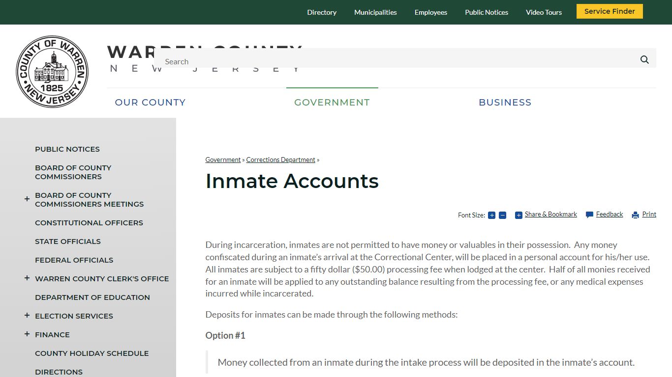 Inmate Accounts | Warren County, NJ